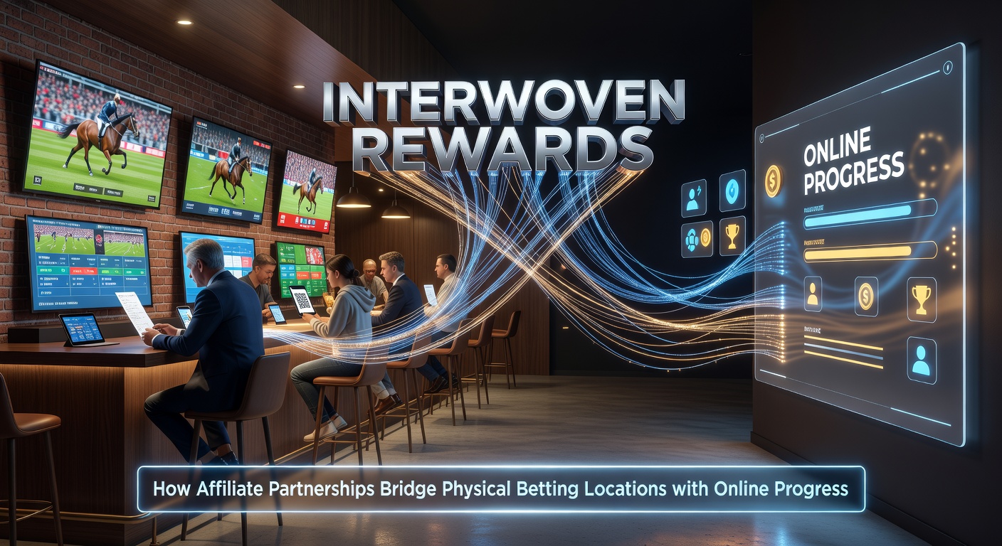 Digital and physical betting integration showing reward points flowing between shop counters and online jackpot systems