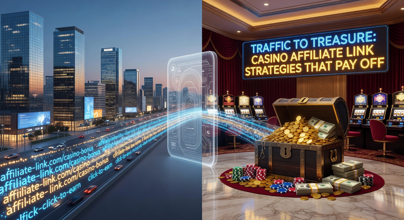 Infographic illustrating casino affiliate revenue models, from CPA to revenue share, with pie charts and growth arrows projecting trends into 2026